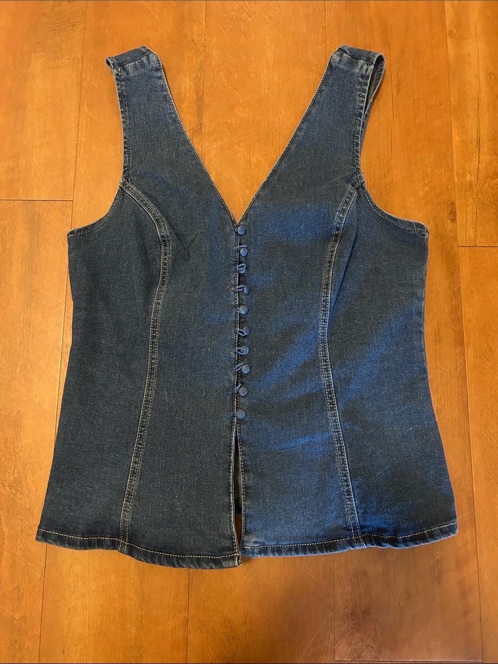 Dark Blue Denim Button-Front Tank Top